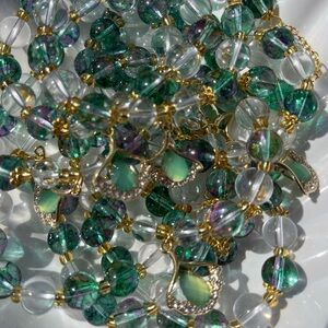Green & Purple Glass Beaded Bracelets With Seashell Charm NWOT
